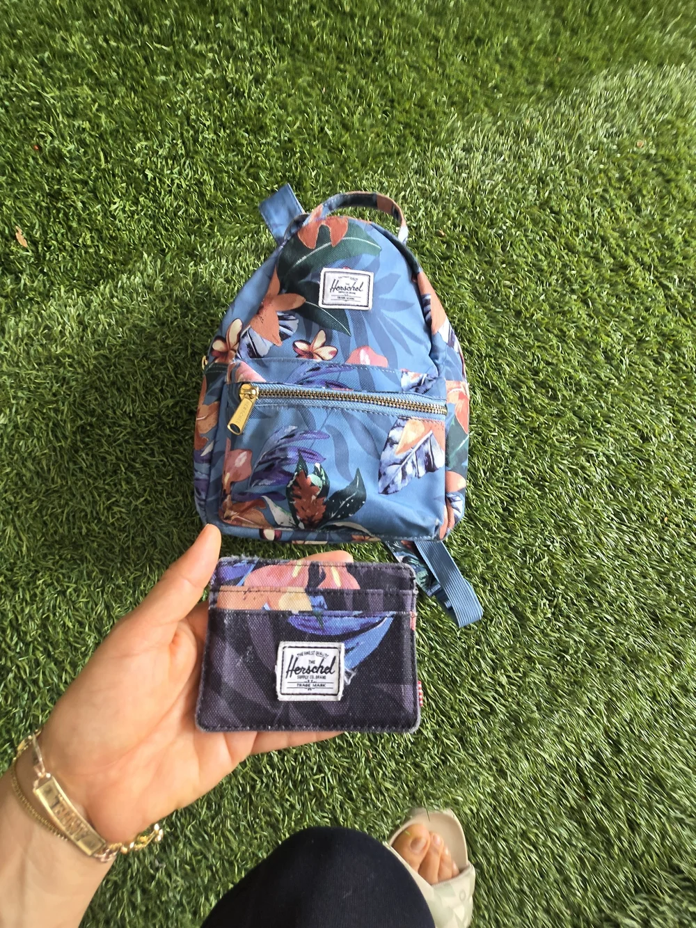 Herschel Supply Company Kids Floral Mini Backpack in Blue with Orange Accents